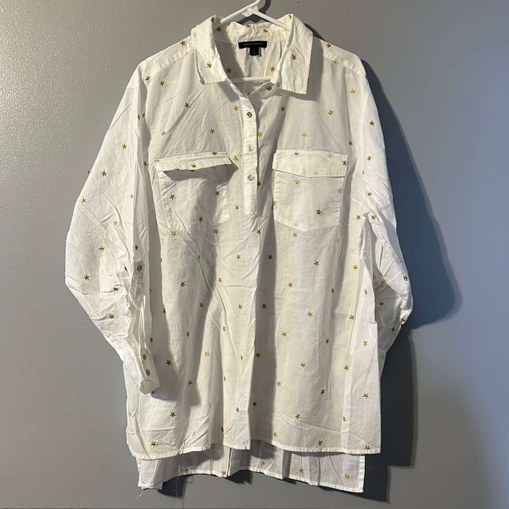 Tommy Hilfiger 1X White Long Sleeve Button up Top